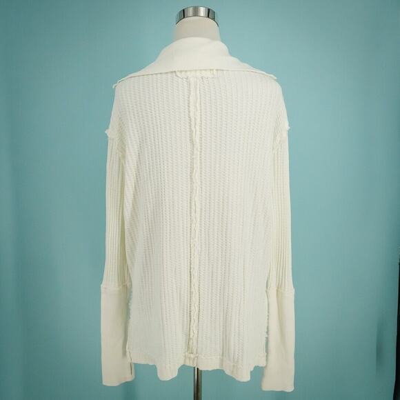 Free People Size Small S Ivory Bone Raymond Thermal Waffle Collar Oversize Top - Picture 3 of 7